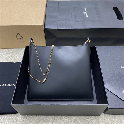 Y.S.L Liane Calfskin Leather Chain Shoulder Bag Black