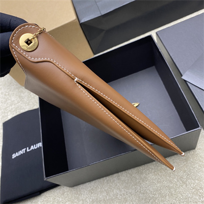 Y.S.L Liane Calfskin Leather Chain Shoulder Bag Brown