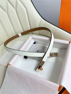 Hermes Kelly 18 Belt Epsom Leather Rose Gold Hardware White