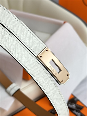 Hermes Kelly 18 Belt Epsom Leather Rose Gold Hardware White