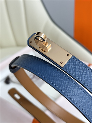 Hermes Kelly 18 Belt Epsom Leather Rose Gold Hardware Blue