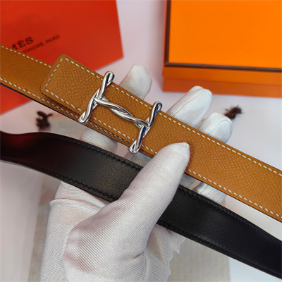 Hermes H Torsade belt buckle & Hermes sur Mer reversible Epsom leather Silver Hardware strap 25MM Brown/Black