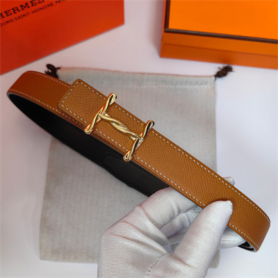 Hermes H Torsade belt buckle & Hermes sur Mer reversible Empsom leather strap Gold Hardware strap 25MM Brown/Black