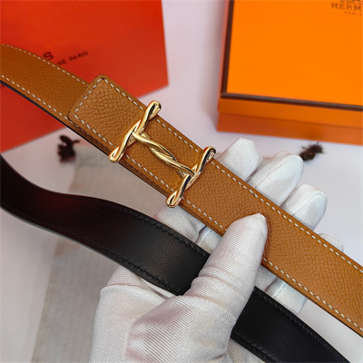 Hermes H Torsade belt buckle & Hermes sur Mer reversible Empsom leather strap Gold Hardware strap 25MM Brown/Black