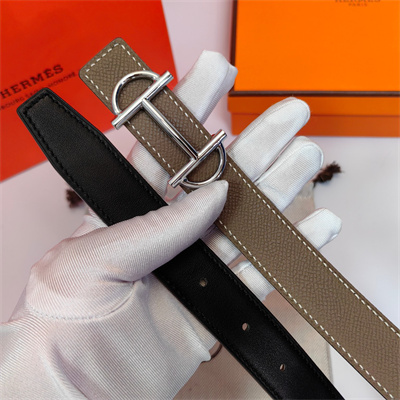 Hermes Gamma belt buckle & Herm??s sur Mer reversible Epsom leather strap Silver Hardware strap 25MM Etoupe/Black