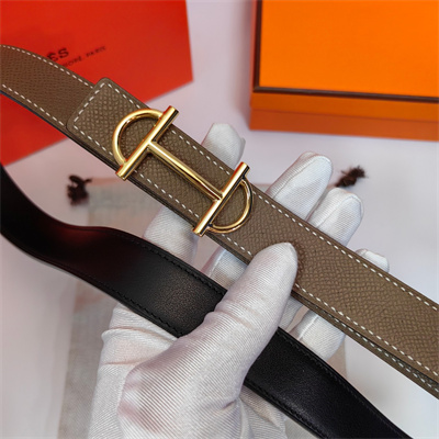 Hermes Gamma belt buckle & Herm??s sur Mer reversible Epsom leather strap Gold Hardware strap 25MM Etoupe/Black