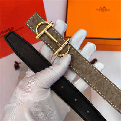 Hermes Gamma belt buckle & Herm??s sur Mer reversible Epsom leather strap Gold Hardware strap 25MM Etoupe/Black