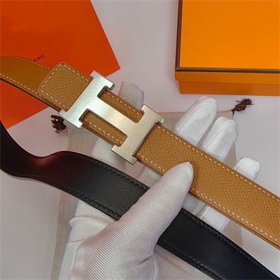 Hermes H belt buckle & Reversible Epsom leather strap 25 mm Silver Hardware Brown/Black