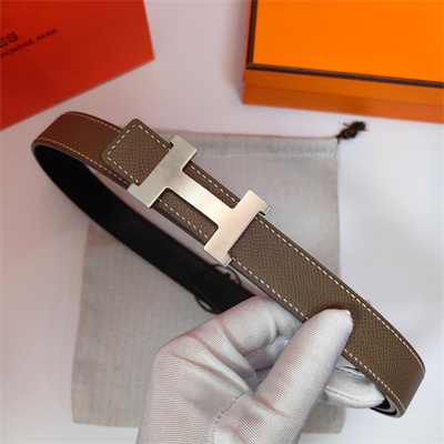 Hermes Mini Constance belt buckle & Reversible leather strap 25 mm Silver Hardware Etoupe/Black