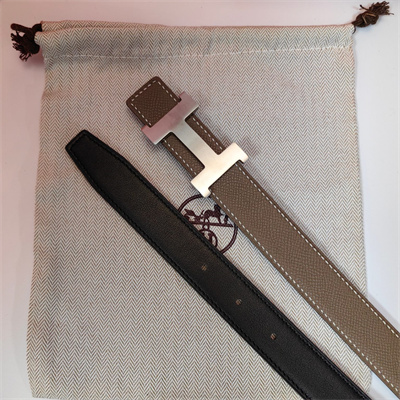 Hermes Mini Constance belt buckle & Reversible leather strap 25 mm Silver Hardware Etoupe/Black