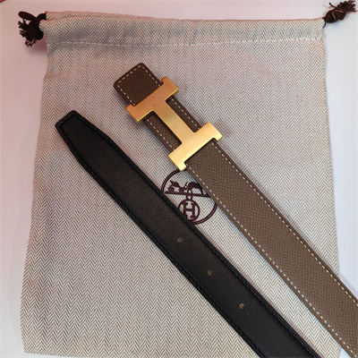 Hermes Mini Constance belt buckle & Reversible leather strap 25 mm Gold Hardware Etoupe/Black
