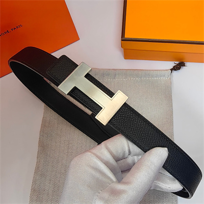 Hermes H belt buckle & Reversible  Epsom leather strap 25 mm Silver Hardware Black
