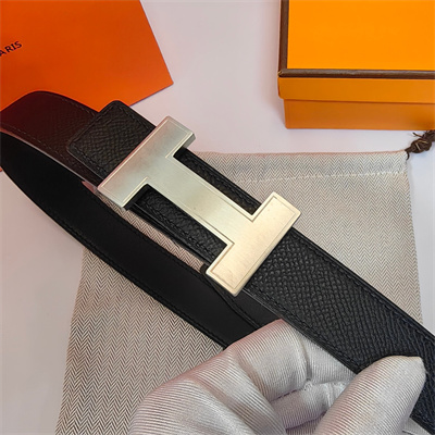 Hermes H belt buckle & Reversible  Epsom leather strap 25 mm Silver Hardware Black