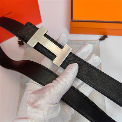 Hermes H belt buckle & Reversible  Epsom leather strap 25 mm Silver Hardware Black