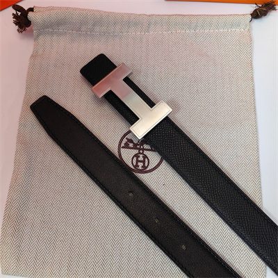 Hermes H belt buckle & Reversible  Epsom leather strap 25 mm Silver Hardware Black