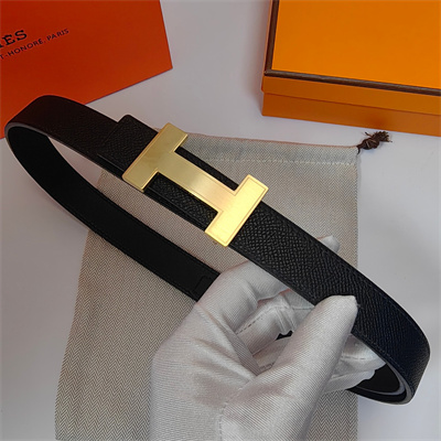 Hermes H belt buckle & Reversible  Epsom leather strap 25 mm Gold Hardware Black