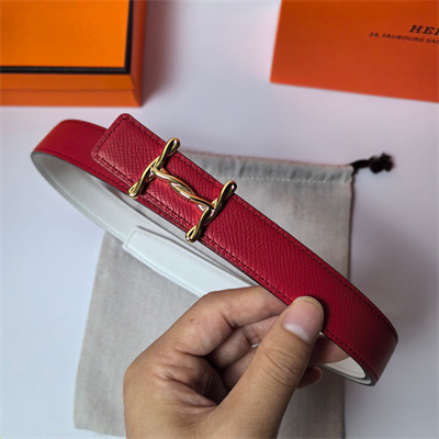 Hermes H Torsade belt buckle & Hermes sur Mer reversible Epsom leather Gold Hardware strap 25MM Red/White