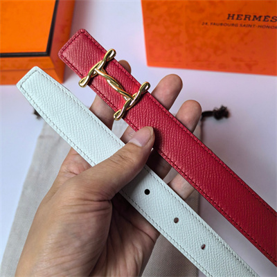 Hermes H Torsade belt buckle & Hermes sur Mer reversible Epsom leather Gold Hardware strap 25MM Red/White