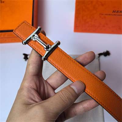Hermes Mors H belt buckle & Reversible Epsom leather Silver hardware strap 25MM Orange/Black