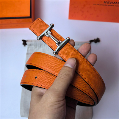 Hermes Mors H belt buckle & Reversible Epsom leather Silver hardware strap 25MM Orange/Black