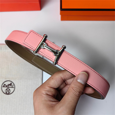 Hermes Mors H belt buckle & Reversible Epsom leather Silver hardware strap 25MM Pink/Etoupe