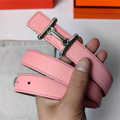Hermes Mors H belt buckle & Reversible Epsom leather Silver hardware strap 25MM Pink/Etoupe