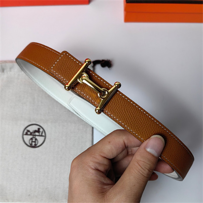 Hermes Mors H belt buckle & Reversible Epsom leather Gold hardware strap 25MM Brown/White