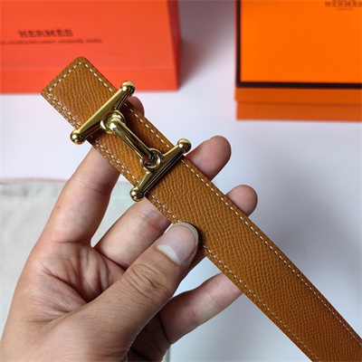 Hermes Mors H belt buckle & Reversible Epsom leather Gold hardware strap 25MM Brown/White