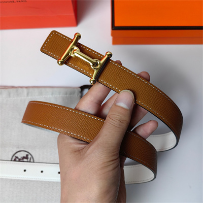 Hermes Mors H belt buckle & Reversible Epsom leather Gold hardware strap 25MM Brown/White