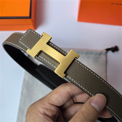 Hermes Mini Constance belt buckle & Reversible Epsom leather strap 25 mm Gold Hardware Etoupe/Black