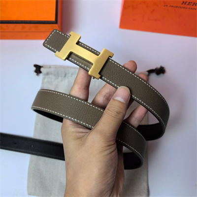 Hermes Mini Constance belt buckle & Reversible Epsom leather strap 25 mm Gold Hardware Etoupe/Black
