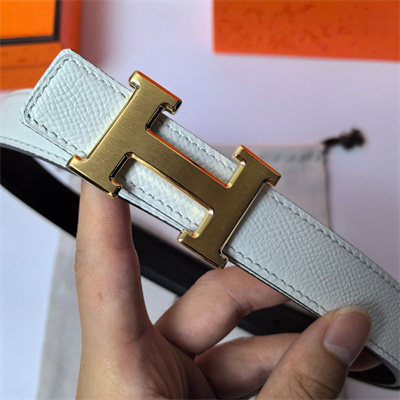 Hermes H belt buckle & Reversible  Epsom leather strap 25 mm Gold Hardware White/Black