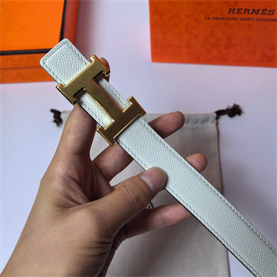 Hermes H belt buckle & Reversible  Epsom leather strap 25 mm Gold Hardware White/Black