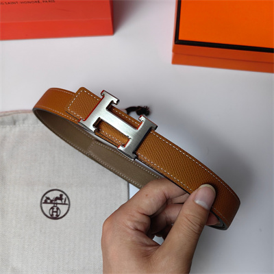Hermes H belt buckle & Reversible  Epsom leather strap 25 mm Silver Hardware Brown/Etoupe
