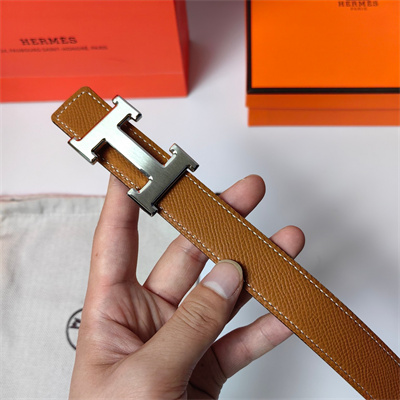 Hermes H belt buckle & Reversible  Epsom leather strap 25 mm Silver Hardware Brown/Etoupe
