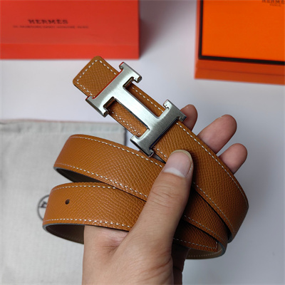 Hermes H belt buckle & Reversible  Epsom leather strap 25 mm Silver Hardware Brown/Etoupe