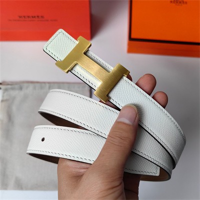 Hermes Mini Constance belt buckle & Reversible Epsom leather strap 25 mm Gold Hardware White/Etoupe
