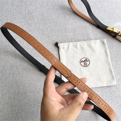 Hermes Kelly Garden Party Belt 18MM Cowhide Leather Silver Tone Hardware Black/Brown