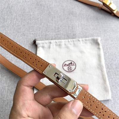 Hermes Kelly Garden Party Belt 18MM Cowhide Leather Gold Tone Hardware Brown