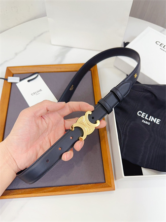 Celine Triomphe Belt 25MM Calfskin Gold Tone Metal Black