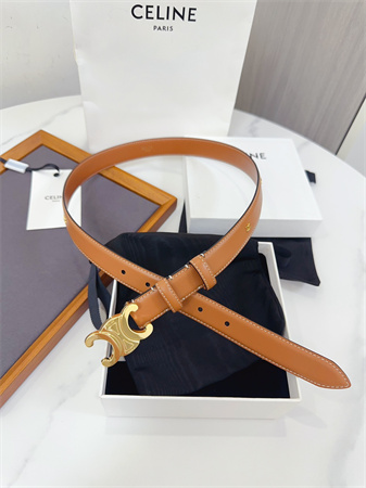 Celine Triomphe Belt 25MM Calfskin Gold Tone Metal Brown