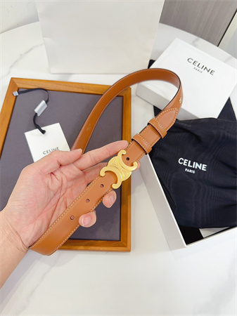 Celine Triomphe Belt 25MM Calfskin Gold Tone Metal Brown