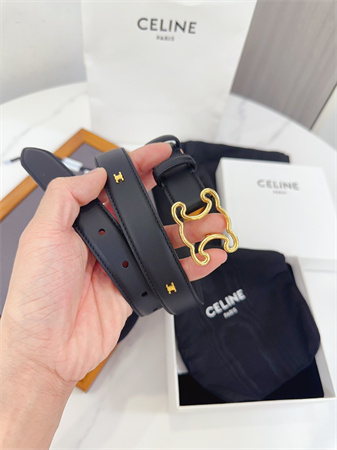 Celine Triomphe Belt 25MM Calfskin Gold Tone Metal Black