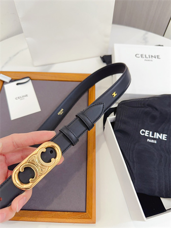 Celine Triomphe Belt 25MM Calfskin Gold Tone Metal Black