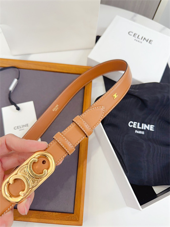 Celine Triomphe Belt 25MM Calfskin Gold Tone Metal Brown