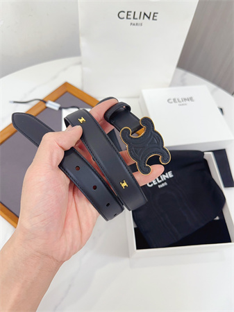 Celine Triomphe Belt 25MM Calfskin Gold Tone Metal Black