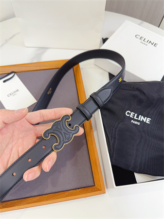 Celine Triomphe Belt 25MM Calfskin Gold Tone Metal Black