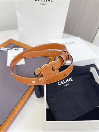 Celine Triomphe Belt 25MM Calfskin Gold Tone Metal Brown