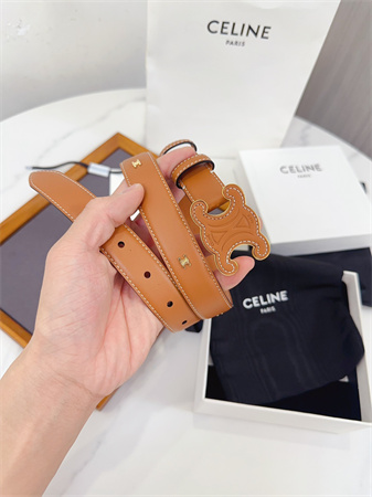 Celine Triomphe Belt 25MM Calfskin Gold Tone Metal Brown