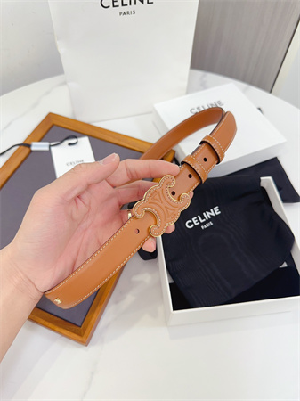 Celine Triomphe Belt 25MM Calfskin Gold Tone Metal Brown
